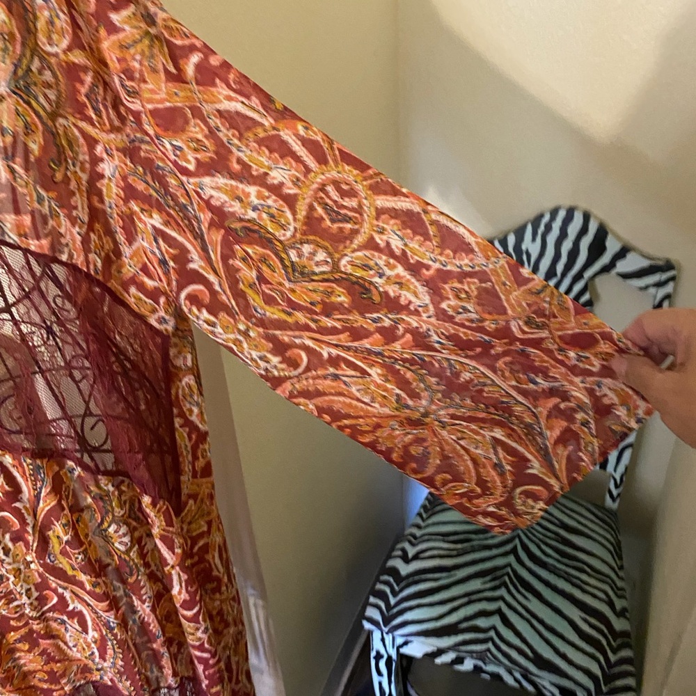 Bohemian Paisley Fringe Robe - Rust Red - Picture 8 of 9